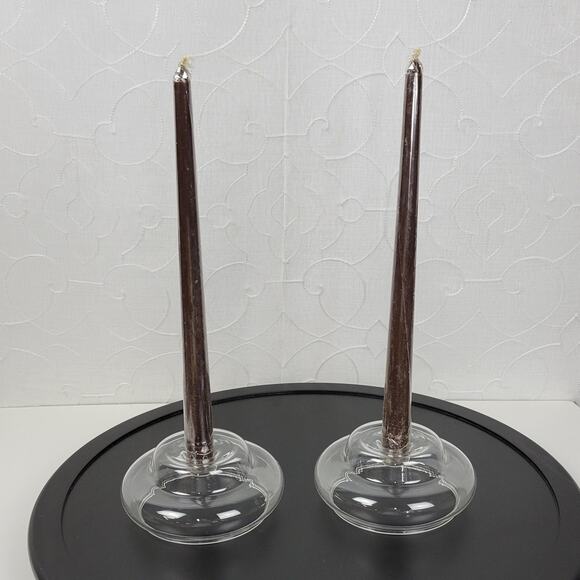 VINTAGE Clear Glass Bubble Candle Stick Holder Tapered Candles Set of 2 Rare - Picture 1 of 15